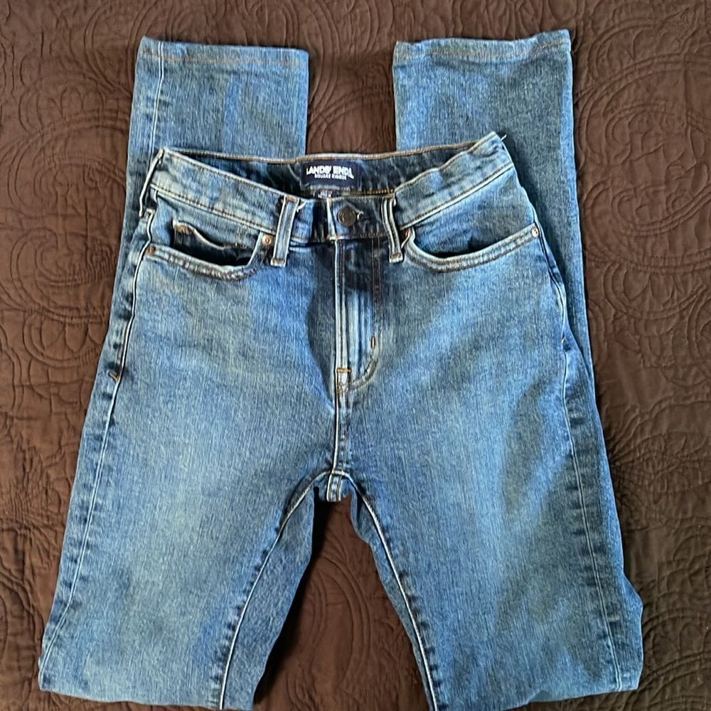 Lands’ End square rigger jeans.  Slim fit.  Tall fit.  Size 28 waist